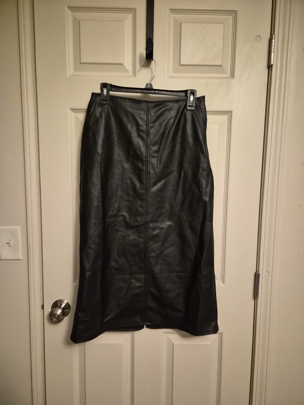 Old Navy Black Faux Leather Center-Seam Midi Skirt NWT